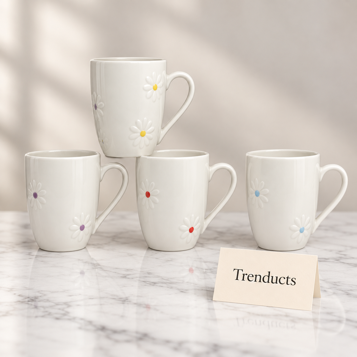Embossed Daisy Mug 350 ml - White Raised Flowers (Random)
