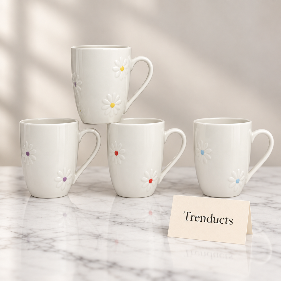 Embossed Daisy Mug 350 ml - White Raised Flowers (Random)