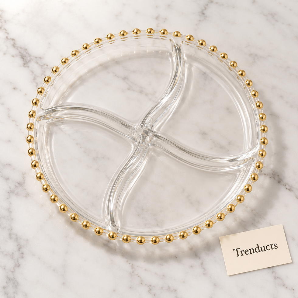 Danny Home Glass Plate - Wave 4 Section Gold Rim 33cm