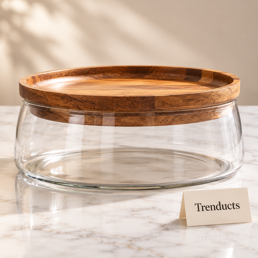 Clear Fruit Bowl with Wooden Top Tray - Glass
