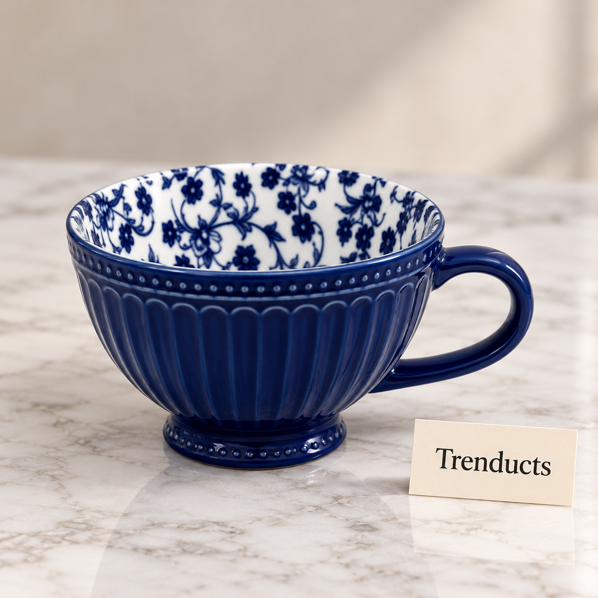 Danny Home Porcelain Mug - 400 ml Navy Blue Floral