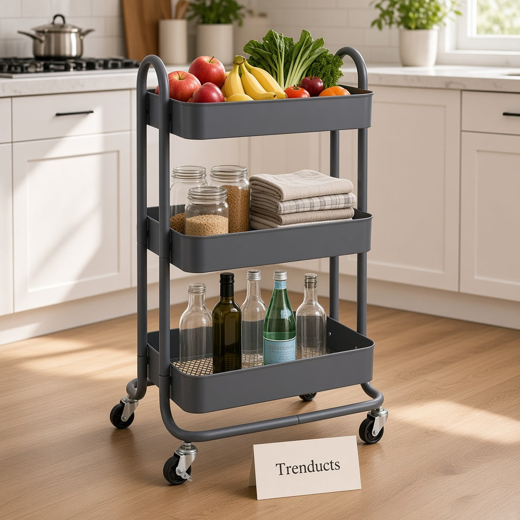 Metal 3 Tier Rolling Utility Cart with Wheels