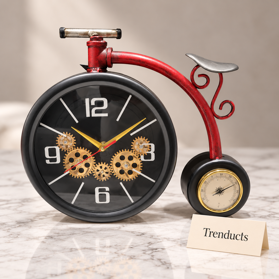 Metal Cycle Clock - Red Penny Farthing with Gear Clock