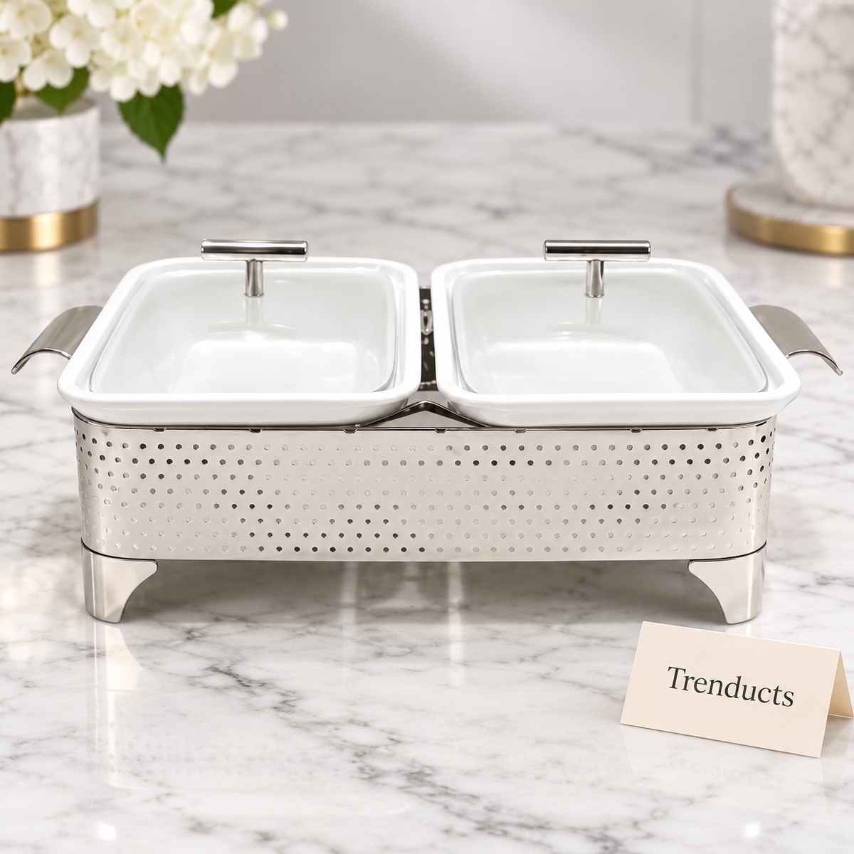 Brilliant Twin Rectangular Casserole with Candle Warmer - 2 x 12″