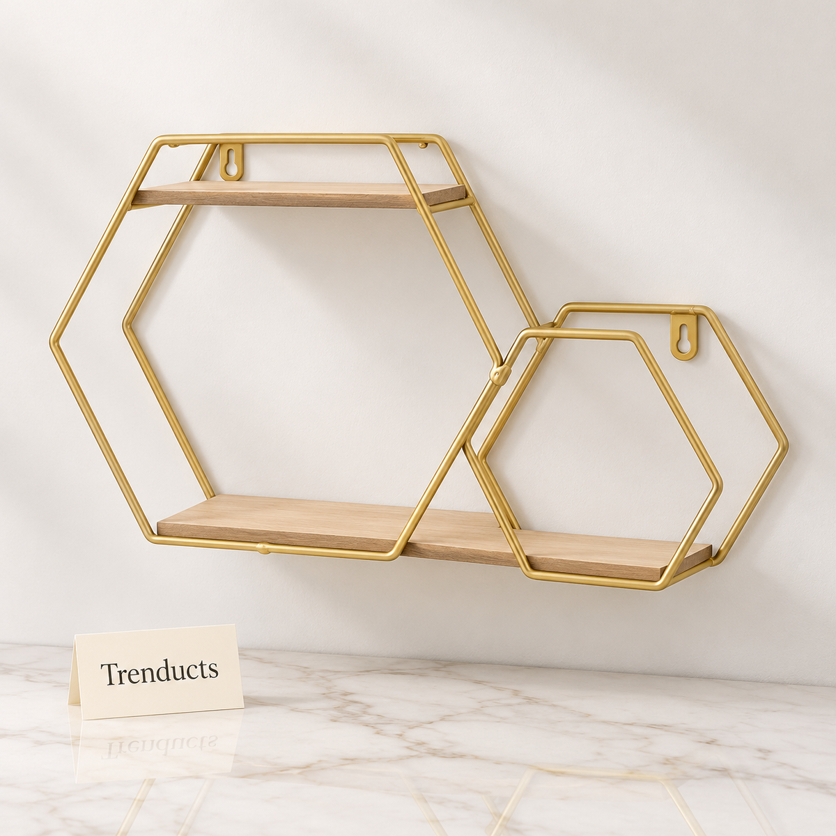 Golden Iron Shelf - 2 Layer Hexagon Wall Shelf