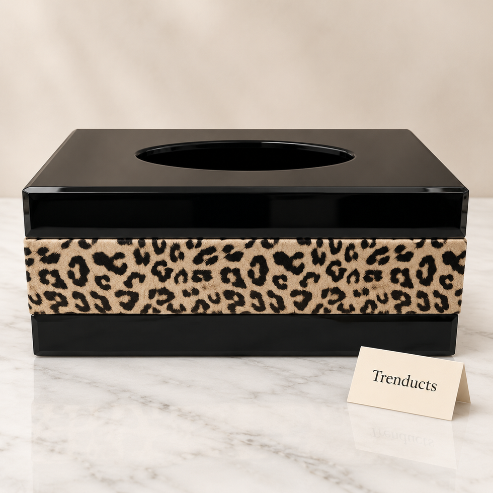 Leopard Print Tissue Box Cover - Black Glass