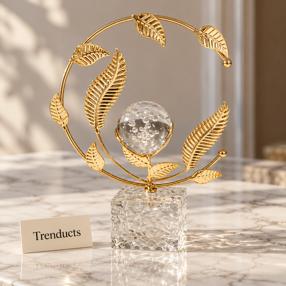 Metal Crystal Ball Table Decor - Gold Leaf Design