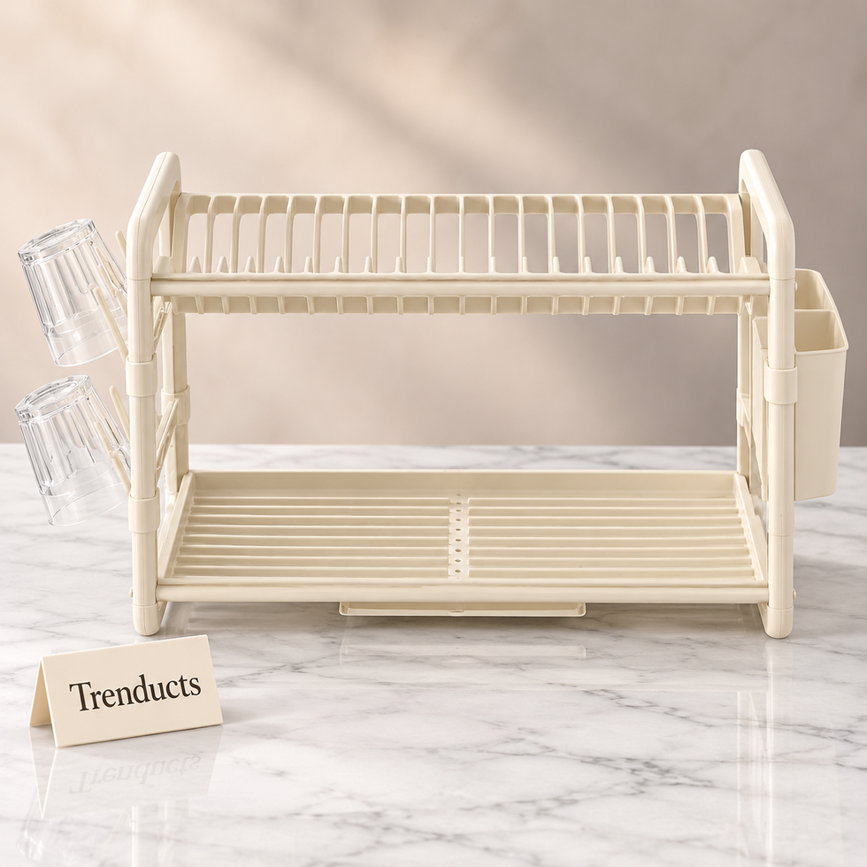 Two Tier Dish Rack - Cream with Plate and Cup Storage