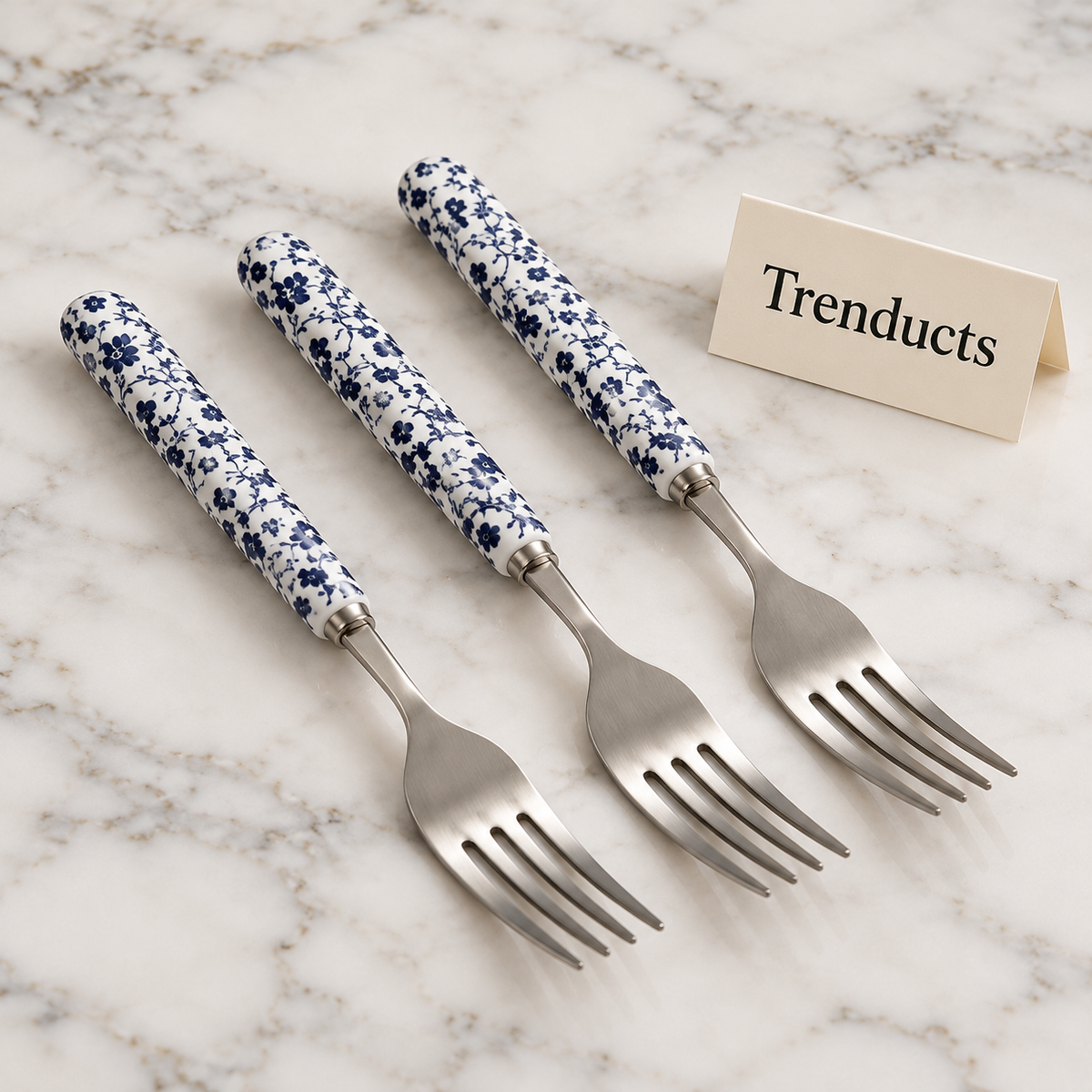 Danny Home Dinner Fork Set - 3 Pcs Blue Floral 19.5 cm