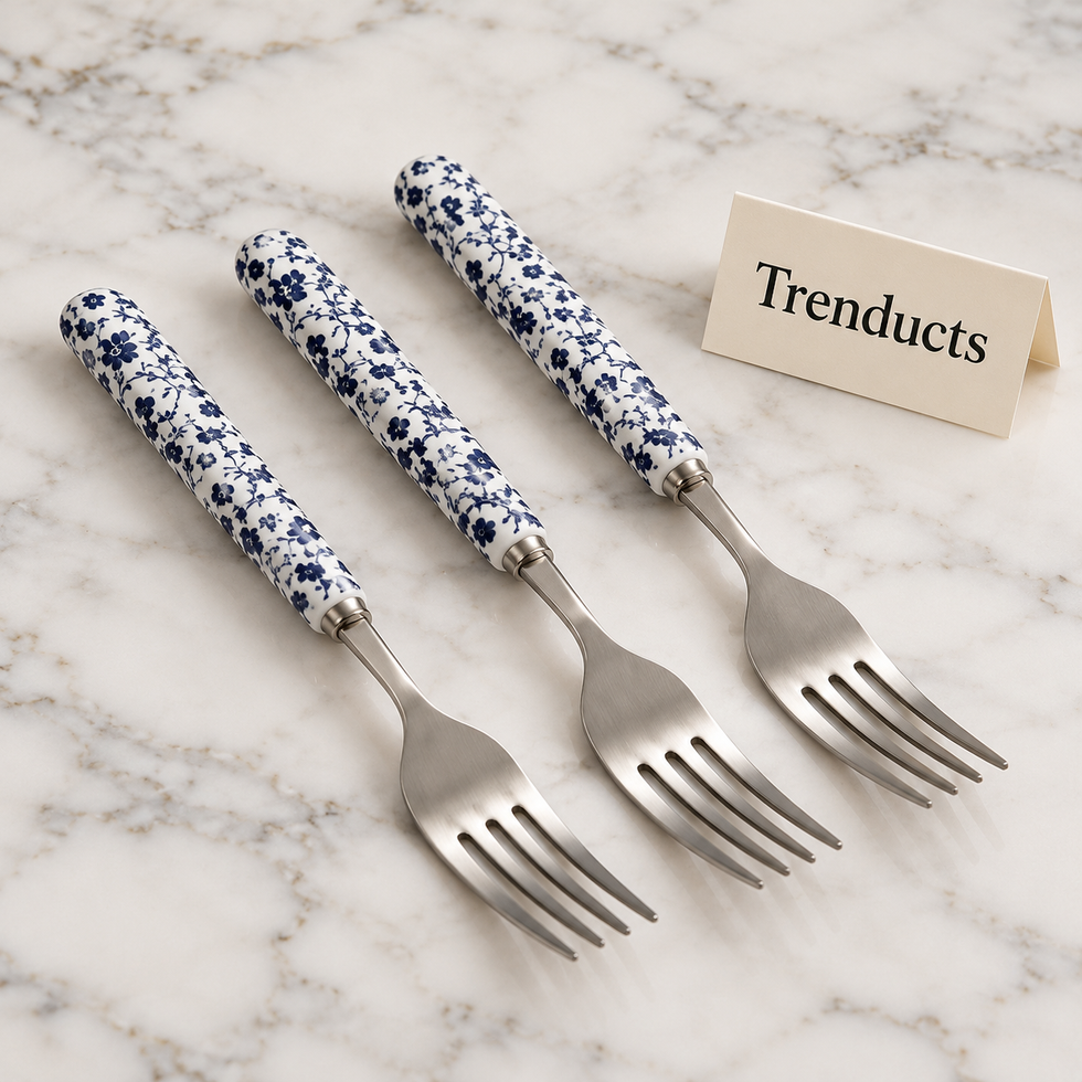 Danny Home Dinner Fork Set - 3 Pcs Blue Floral 19.5 cm