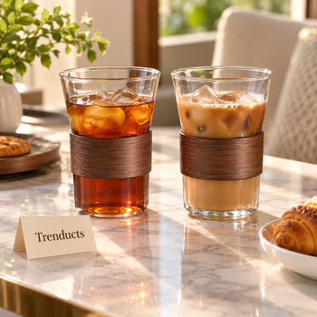 Danny Home glass cup set with sleeve with iced tea and iced coffee on a table - Trenducts