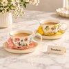 Ceramic Floral Cup and Saucer Set with 3D Butterfly