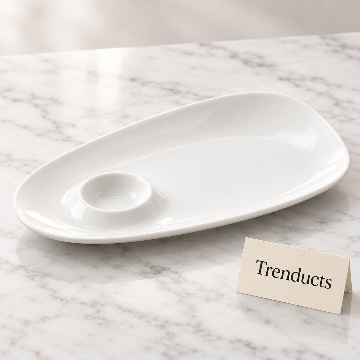 Symphony Vortex Dipping Dish - White Oval Snack Plate