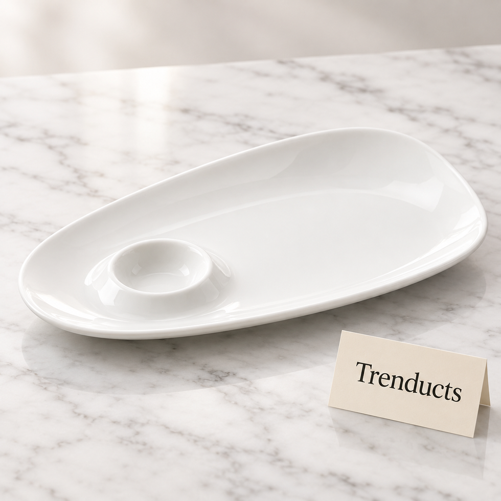 Symphony Vortex Dipping Dish - White Oval Snack Plate