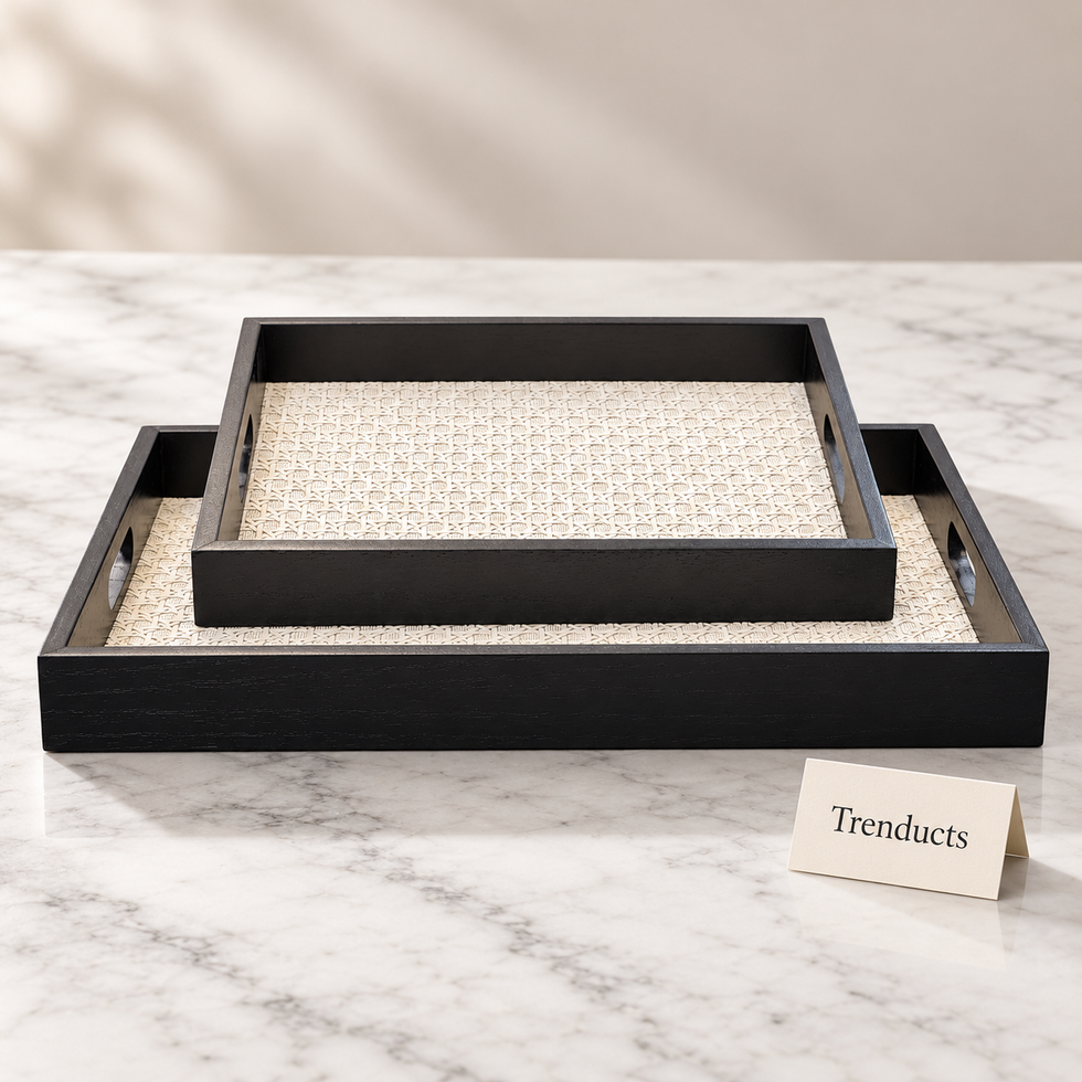 Nested Decorative Tray Set - Black Frame, White Woven Base