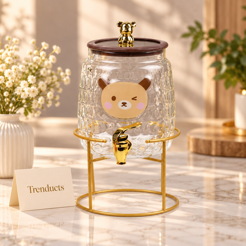 3.2L Glass Bear Water Dispenser with Gold Stand