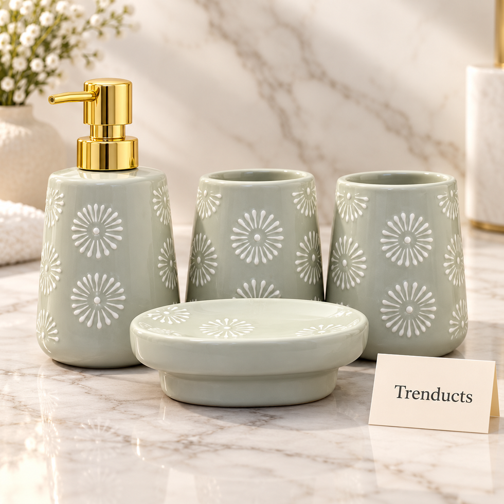 Brilliant 4 Piece Bathroom Set - Grey White Floral