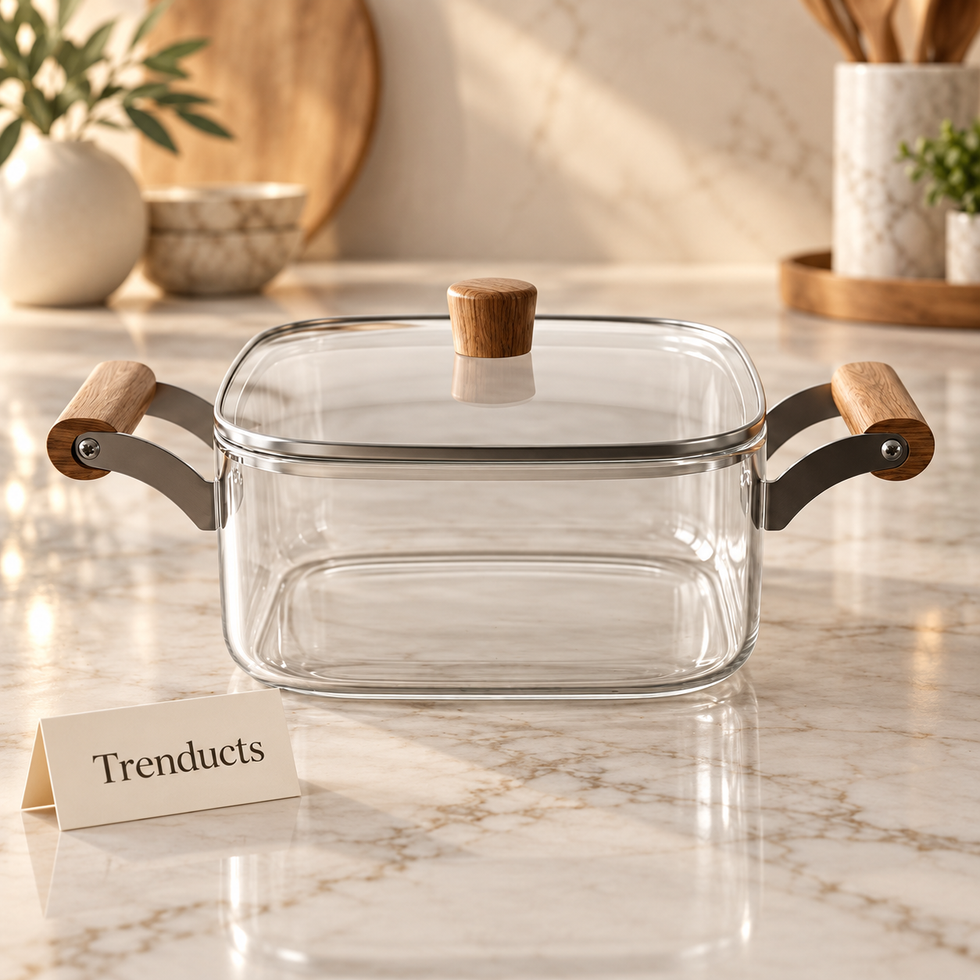 Square Glass Cooking Pot 3.5L with Wooden Handles