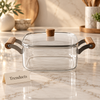 Square Glass Cooking Pot 3.5L with Wooden Handles