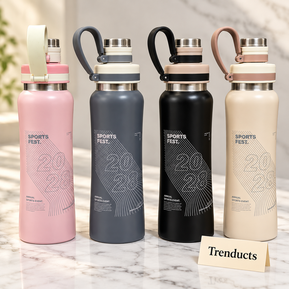 2028 Sports Water Bottle 500ml - Steel with Carry Strap