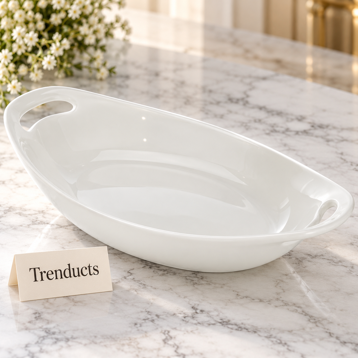 Brilliant Oval Serving Dish with Handles - 14 Inch White