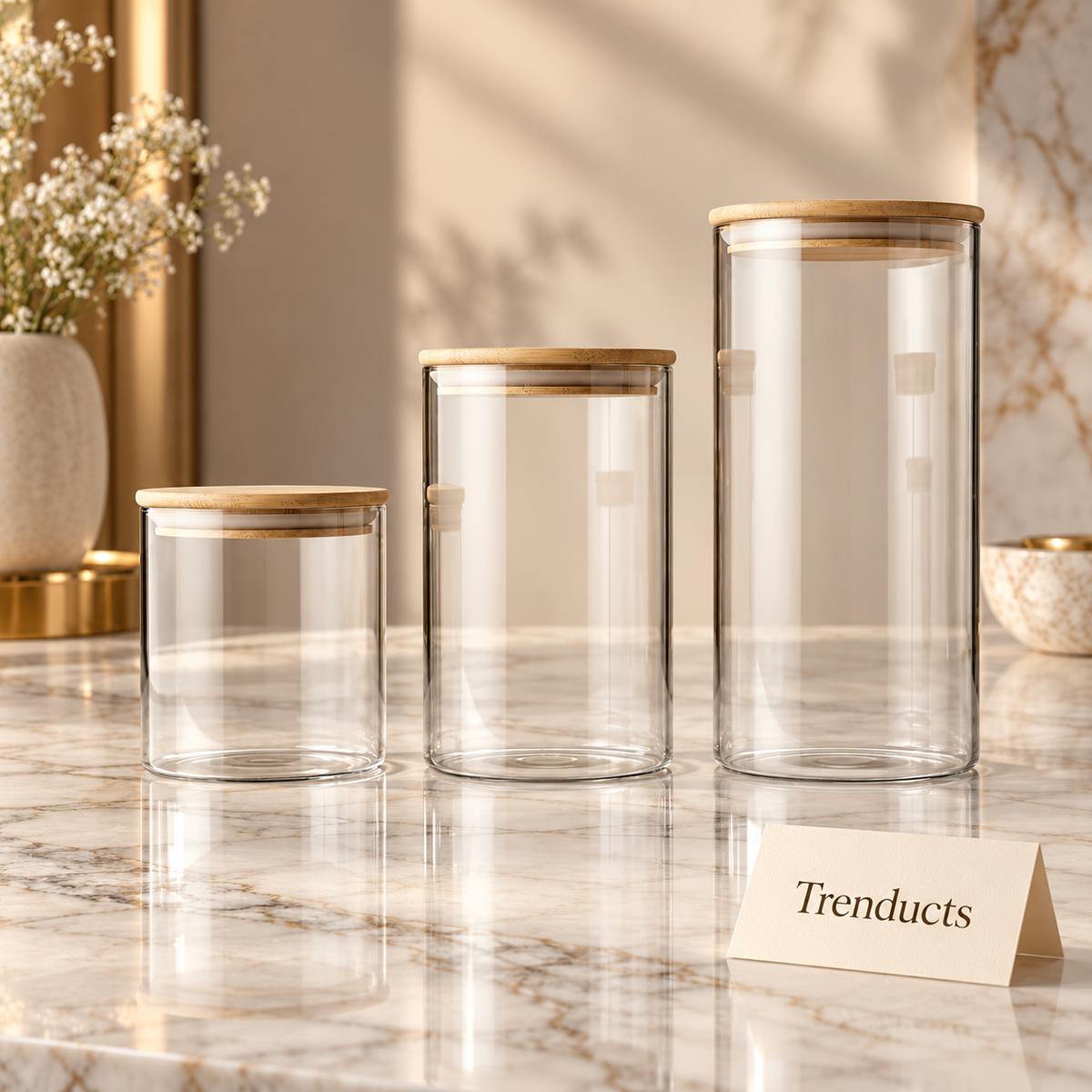 Echou 3-Piece Glass Jar Set with Wooden Lids