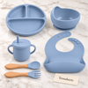 Silicone Baby Feeding Set with Bib, Divided Plate, Bowl and Cup