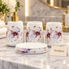 Brilliant 4-Piece Porcelain Bathroom Set - White Purple Flower