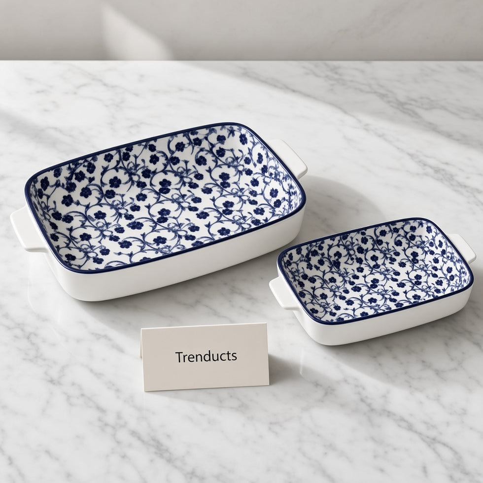 Danny Home Ceramic Baking Dish - Blue Floral Print