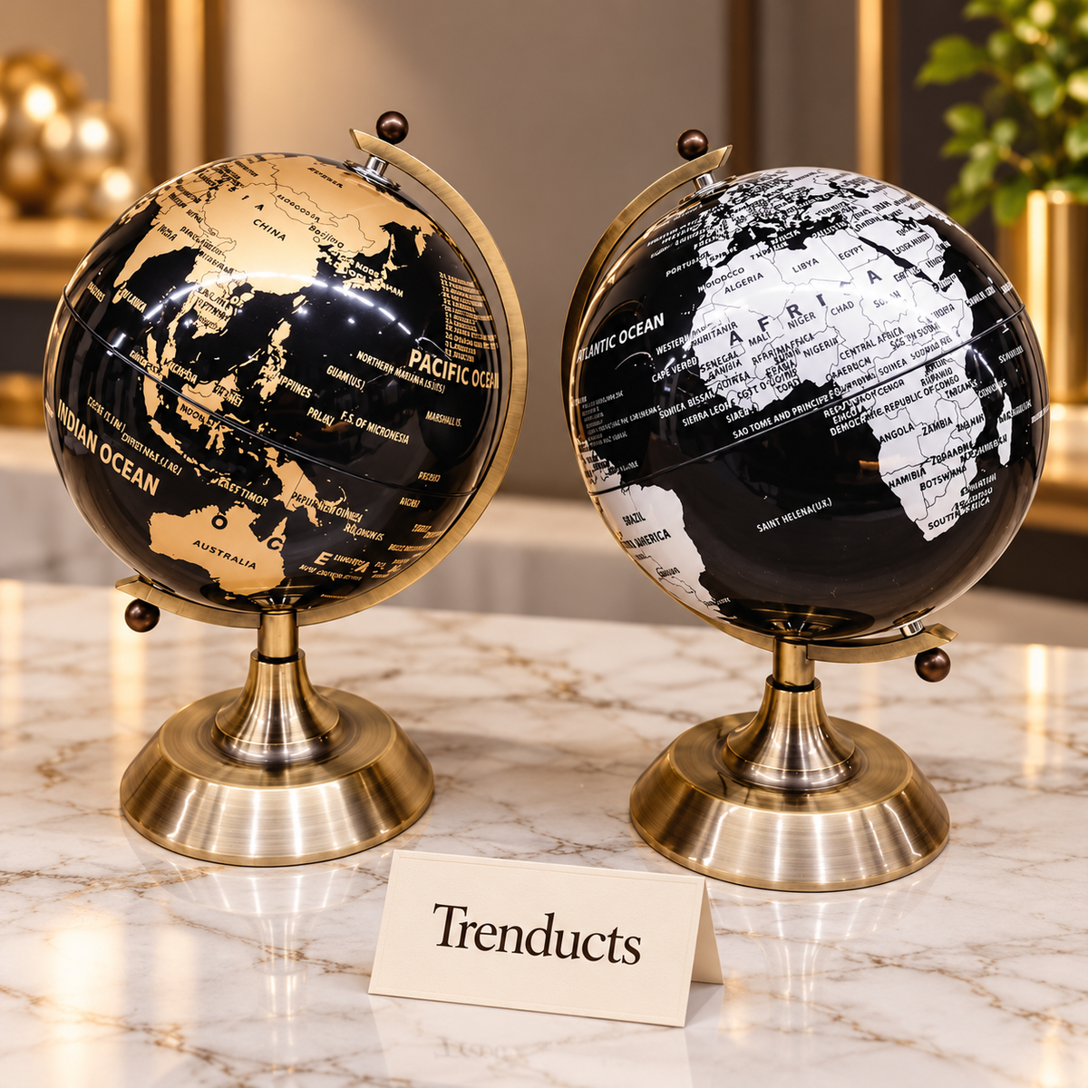 Black World Globe with Antique Brass Stand - Random Color