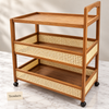 Premium Rolling Storage Cart - Rattan Front with 3 Shelves