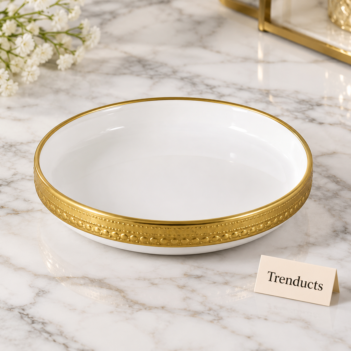 Brilliant Deep Plate with Gold Rim - White Round Plate