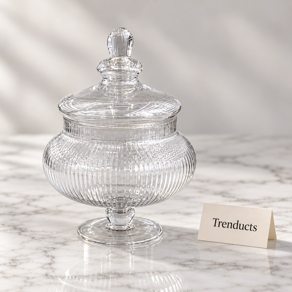 Danny Home Decorative Glass Jar - Ribbed Pedestal Bowl
