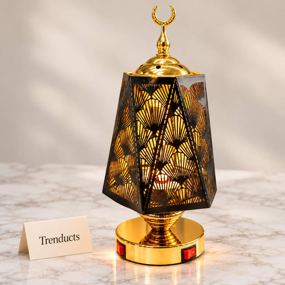 Electric Bakhoor Burner - Black Lantern Gold Fan Design