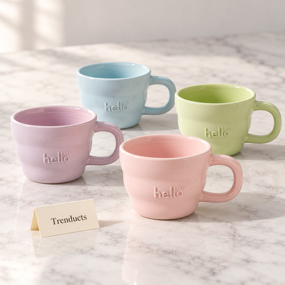 Ceramic Mug 380ml - Pastel Hello Print Coffee Cup (each)