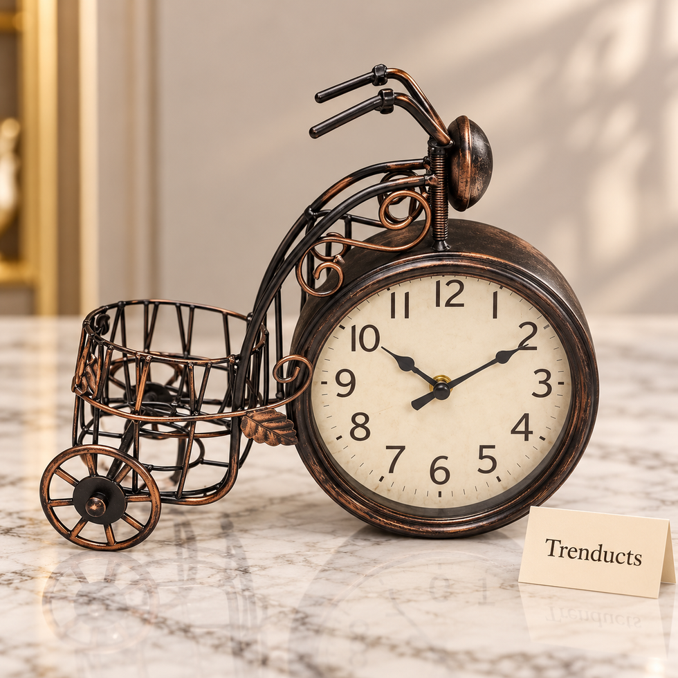 Metal Cycle Clock - Antique Bronze Tricycle, 11 inch