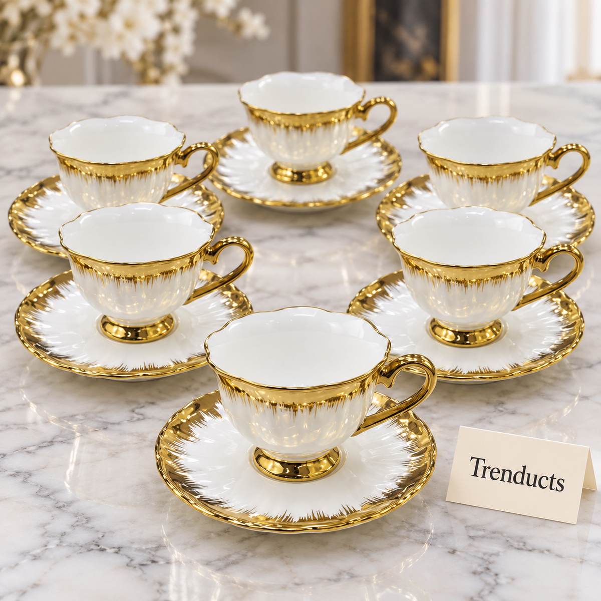 Brilliant Tea Cup and Saucer Set of 6 - Gold Trim