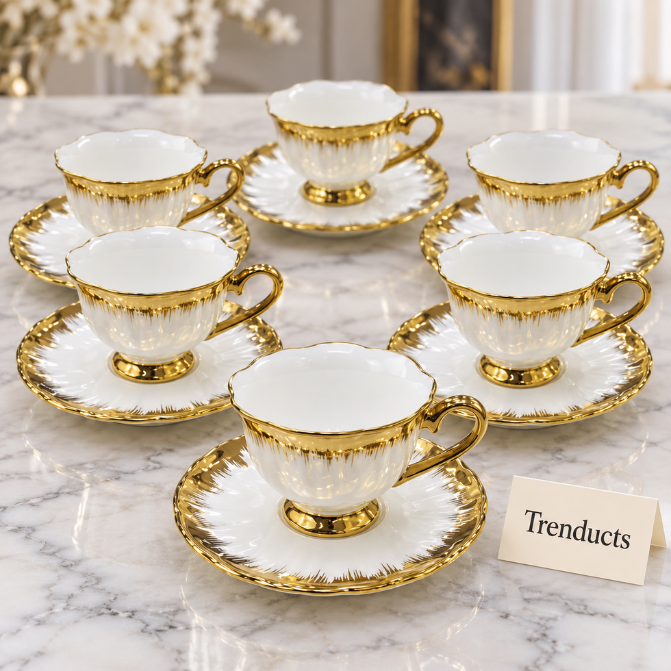 Brilliant Tea Cup and Saucer Set of 6 - Gold Trim