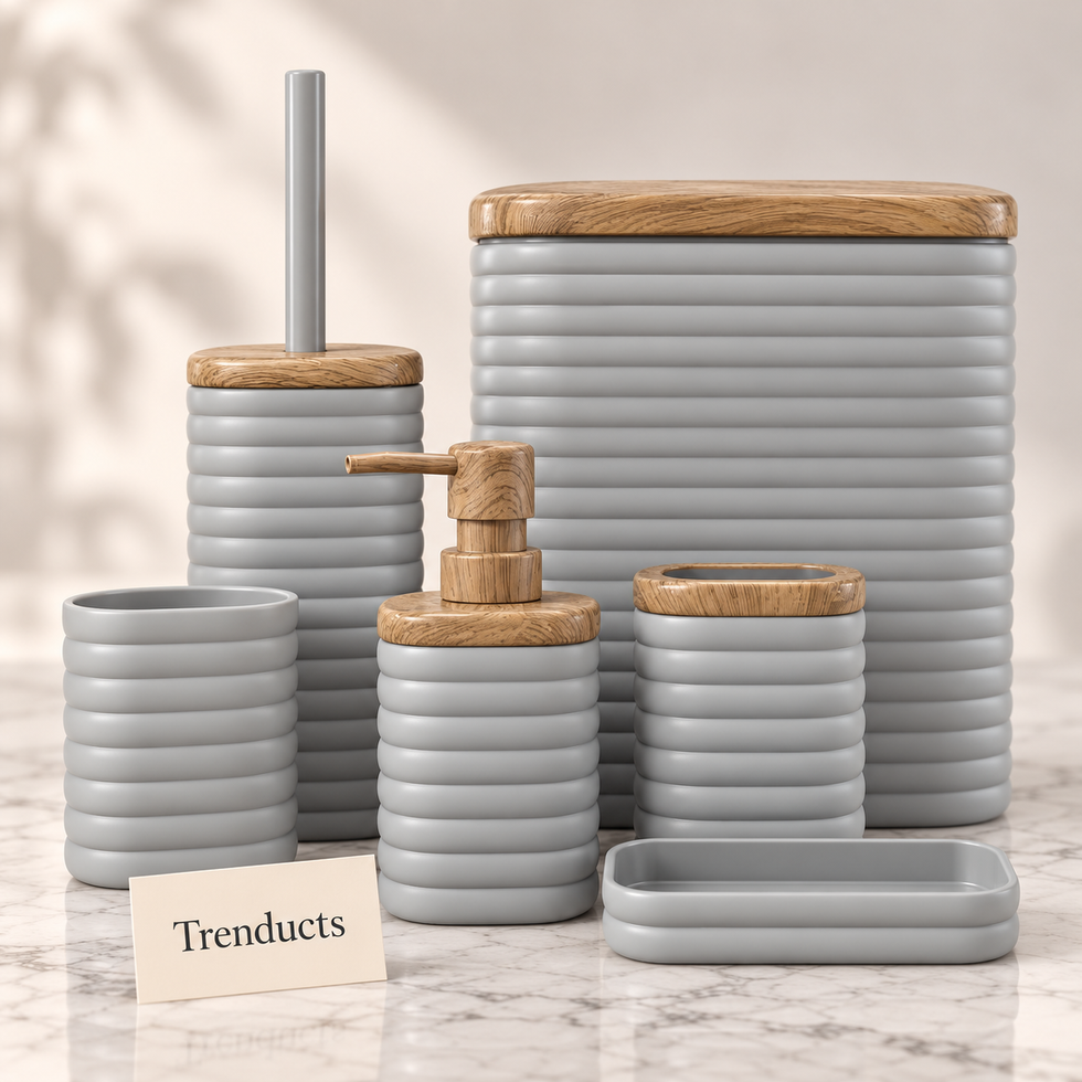 Ribbed Acrylic Bathroom Set - Wood Accents