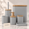 Ribbed Acrylic Bathroom Set - Wood Accents