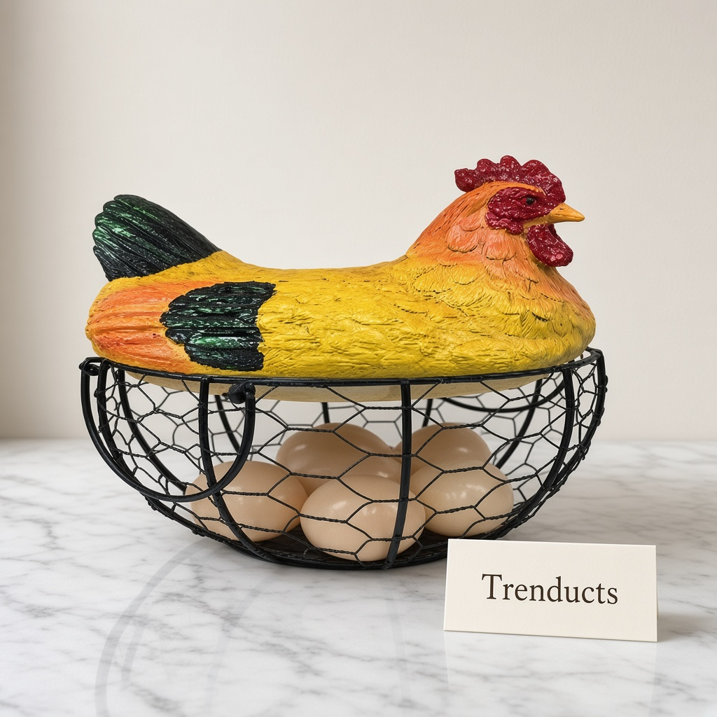 Metal Egg Basket with Fiber Hen Lid - Yellow, Black Wing