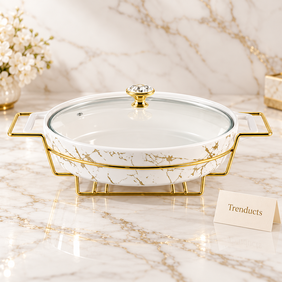 Brilliant Oval Marble Casserole with Gold Stand
