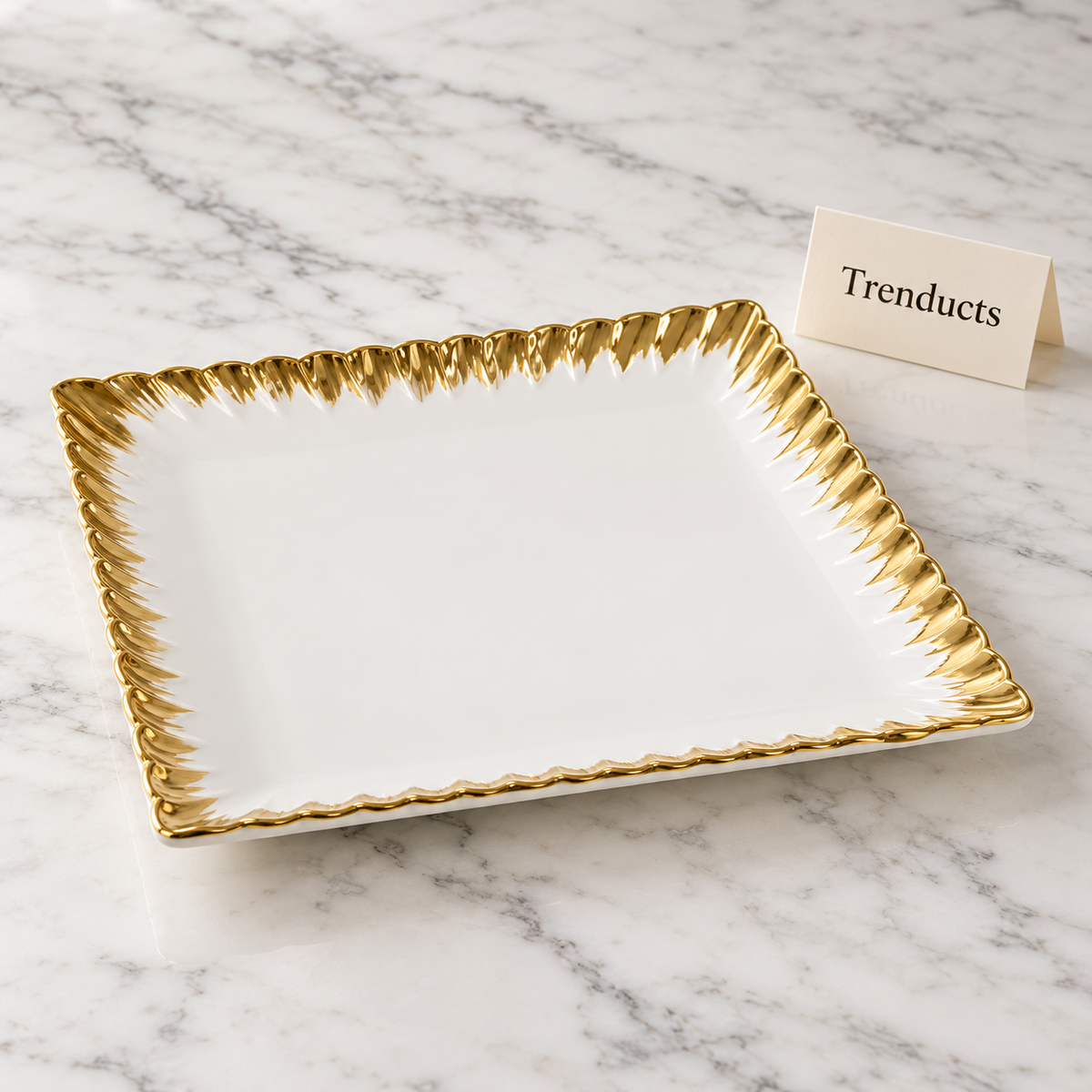 Brilliant Square Plate - Gold Fluted Rim