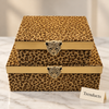 Premium 2 Piece Storage Box Set - Leopard Print with Gold Trim