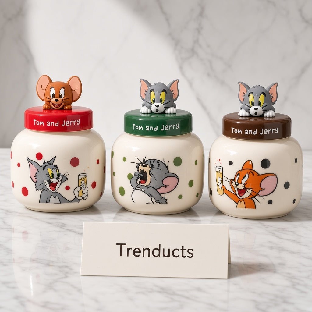 Disney Tom and Jerry Ceramic Jar Set of 3 - 3D Lids