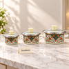 Enamel Casserole Set 3 Pcs - Paisley Glass Lids