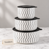 Porcelain Bowl Set with Lids - 3 Pc Black & White