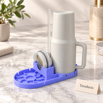 Silicone Drain Mat in lavender blue on white marble studio surface | Trenducts