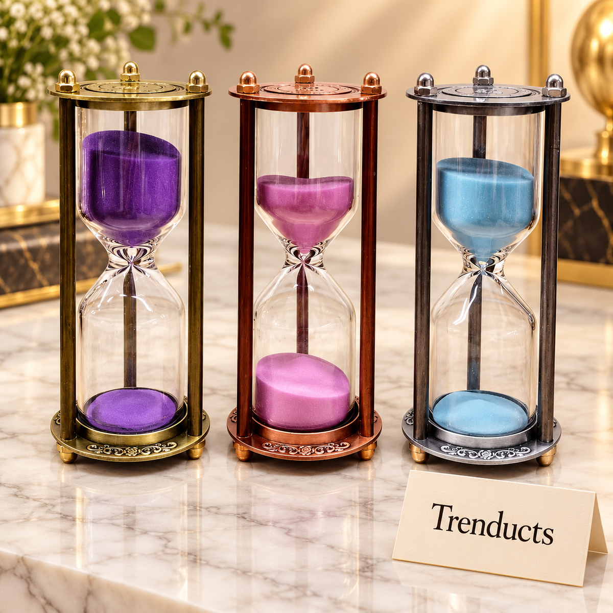 30 Minute Pillar Hourglass Sand Timer - Antique Metal Frame (Random Color)