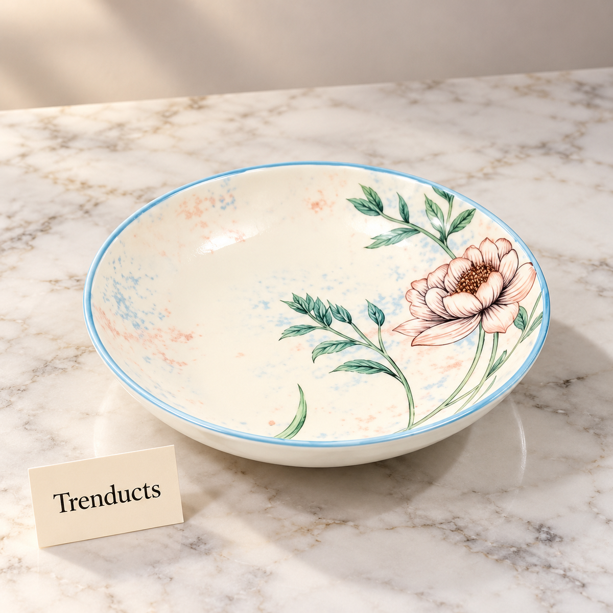 Brilliant Soup Plate 8 Inch - Pink Magnolia Blue Rim